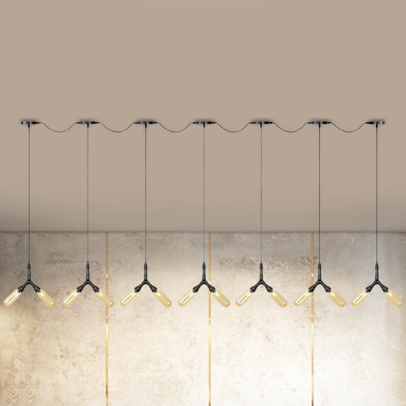 6/10/14 Bulbs Multi Ceiling Light Industrial Restaurant Tandem Pendant Lamp with Capsule Colored Glass Shade in Black