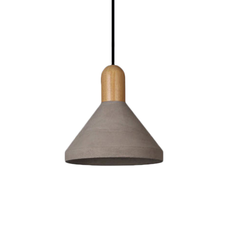 Conical Cement Ceiling Light Antiqued 1 Bulb Restaurant Hanging Pendant Lamp in Grey and Black/Red/Wood