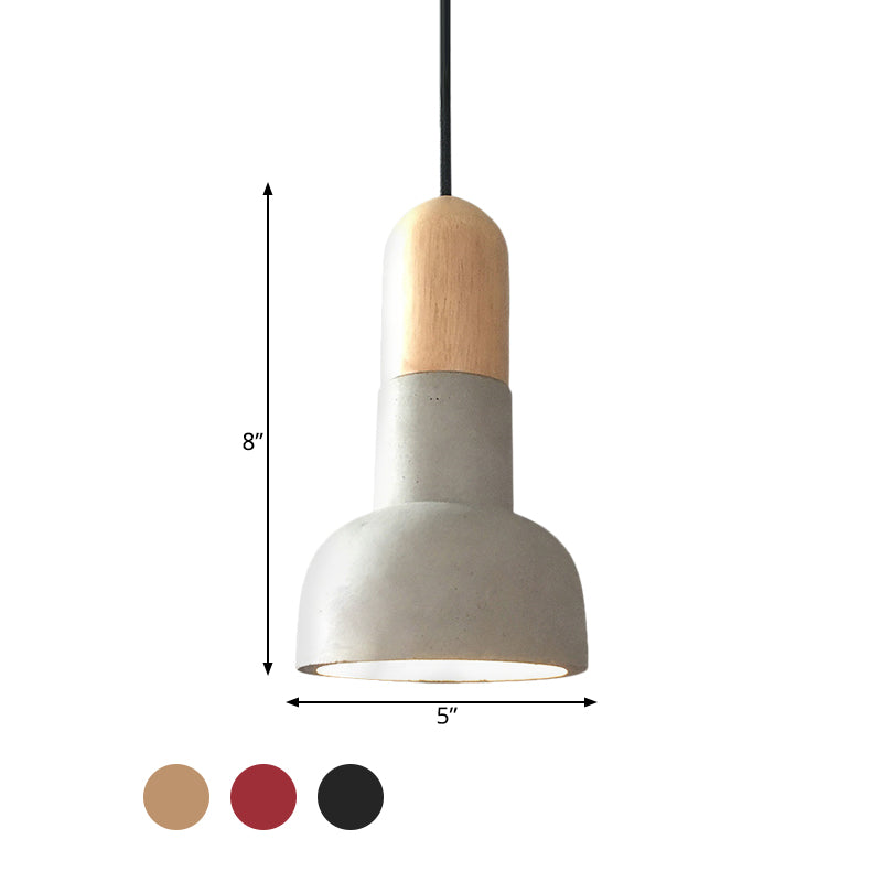 Dome Restaurant Pendant Light Fixture Industrial Cement 1 Light Grey and Red/Black/Wood Ceiling Lamp