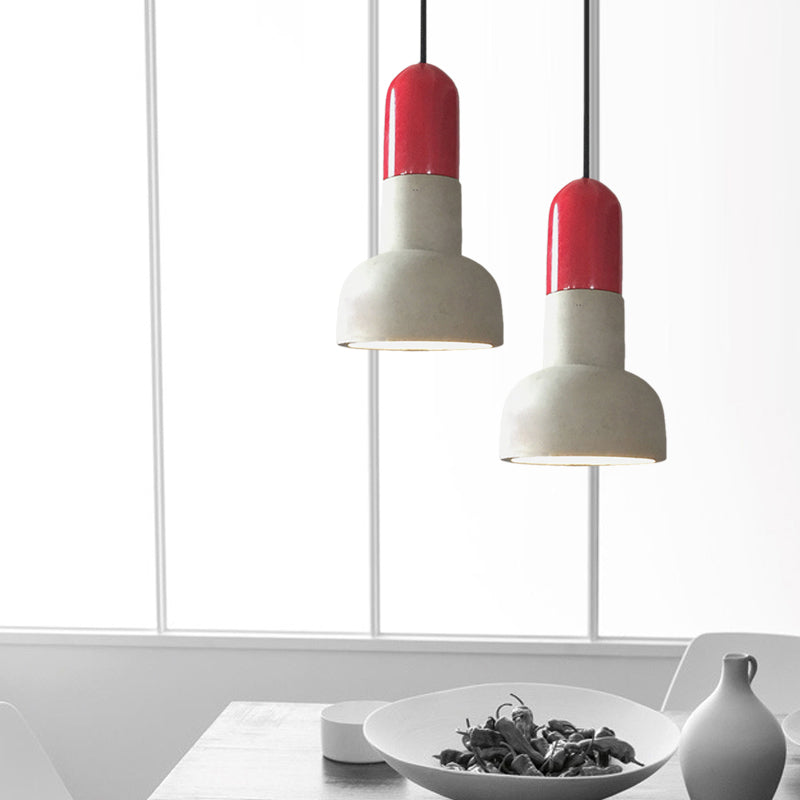 Dome Restaurant Pendant Light Fixture Industrial Cement 1 Light Grey and Red/Black/Wood Ceiling Lamp