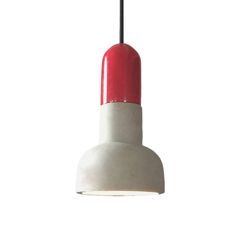 Dome Restaurant Pendant Light Fixture Industrial Cement 1 Light Grey and Red/Black/Wood Ceiling Lamp