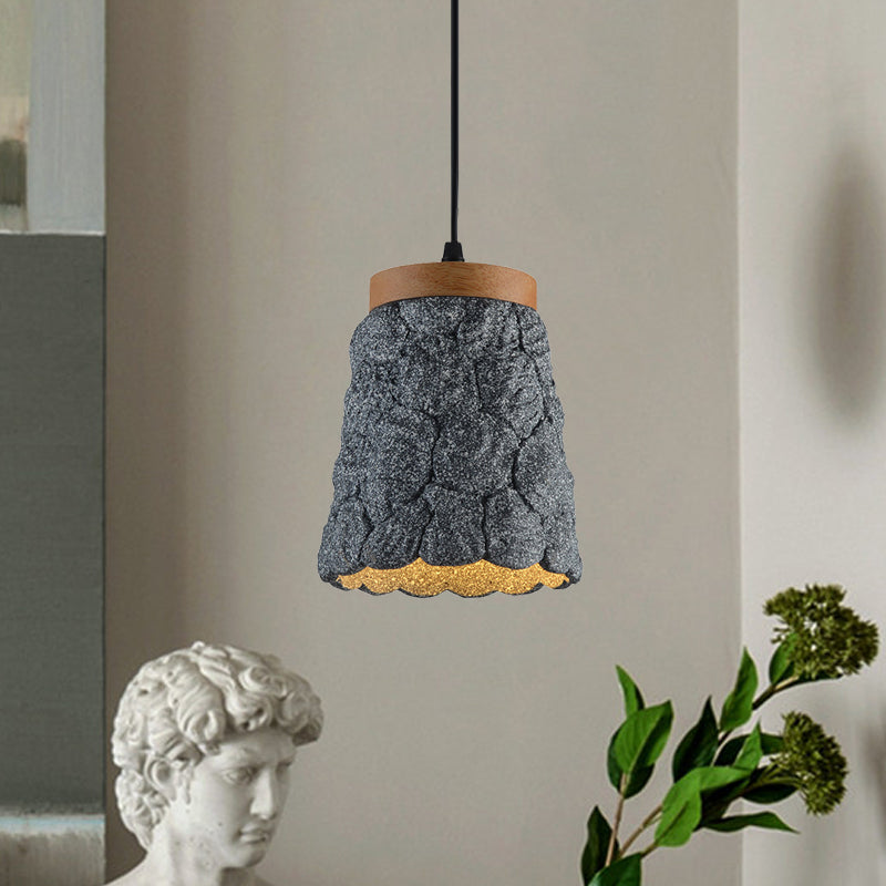 Cement Cup Pendant Light Fixture Antiqued 1-Light Restaurant Hanging Lamp Kit in Dark Grey/Light Grey/Bronze with Lumpy Design