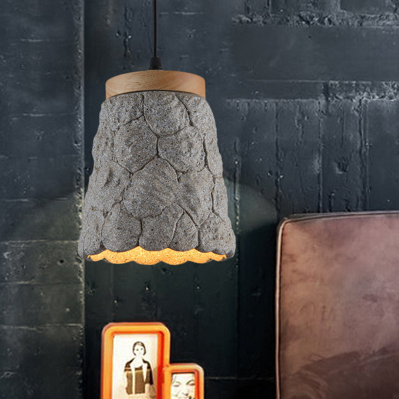 Cement Cup Pendant Light Fixture Antiqued 1-Light Restaurant Hanging Lamp Kit in Dark Grey/Light Grey/Bronze with Lumpy Design