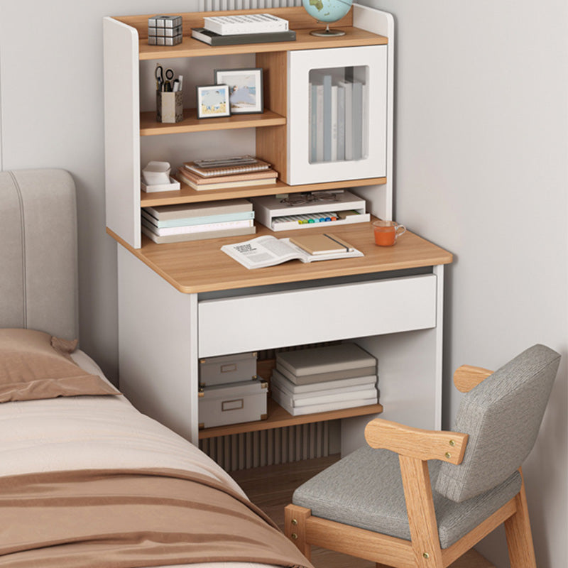 Contemporary Student Desk in White Wood with Drawers and Hutch