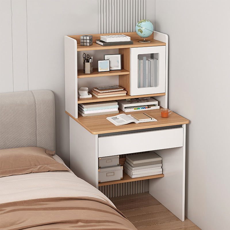 Contemporary Student Desk in White Wood with Drawers and Hutch