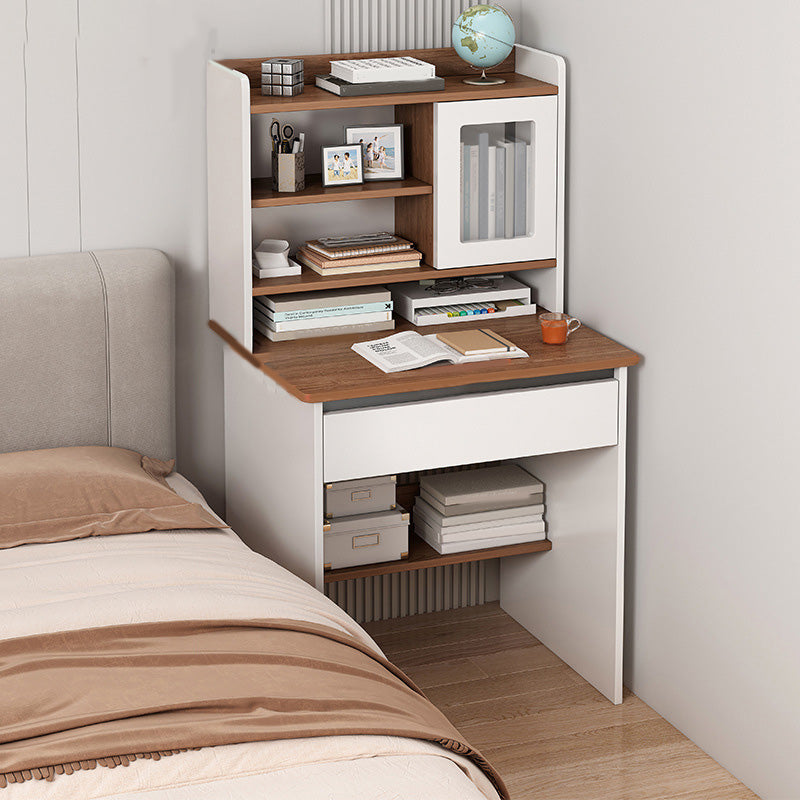 Contemporary Student Desk in White Wood with Drawers and Hutch