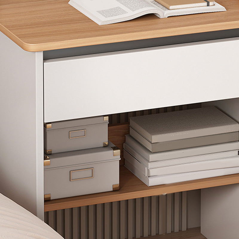 Contemporary Student Desk in White Wood with Drawers and Hutch