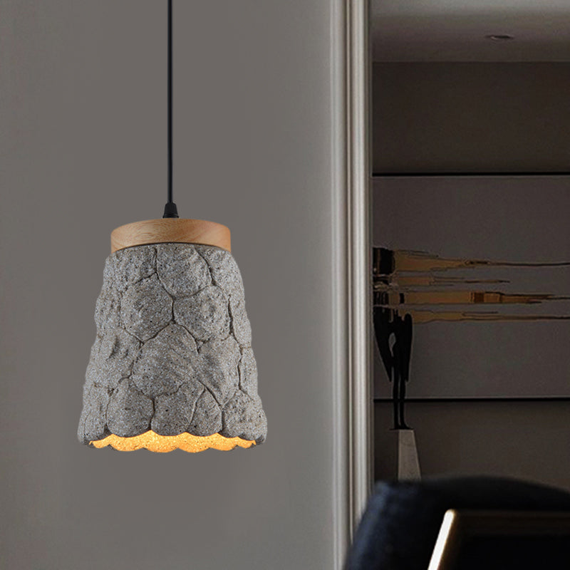 Cement Cup Pendant Light Fixture Antiqued 1-Light Restaurant Hanging Lamp Kit in Dark Grey/Light Grey/Bronze with Lumpy Design