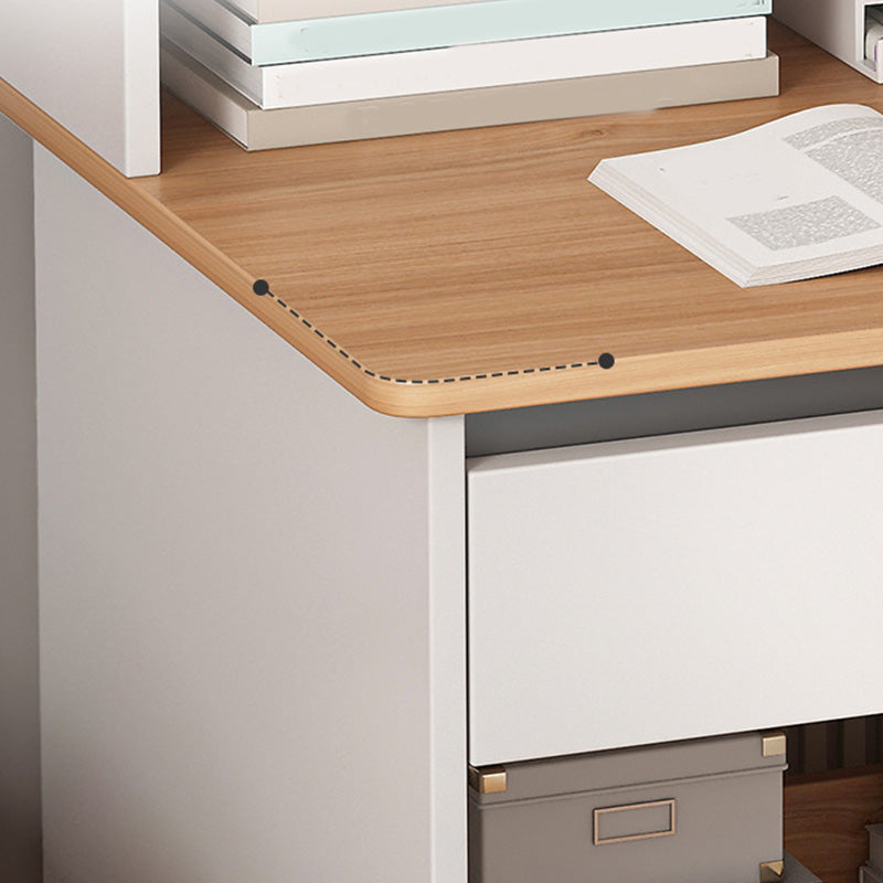 Contemporary Student Desk in White Wood with Drawers and Hutch