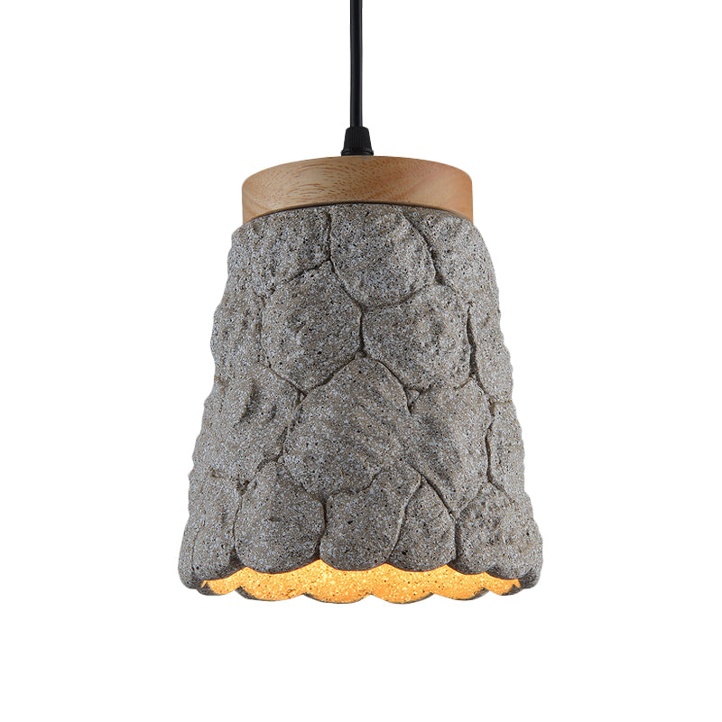 Cement Cup Pendant Light Fixture Antiqued 1-Light Restaurant Hanging Lamp Kit in Dark Grey/Light Grey/Bronze with Lumpy Design