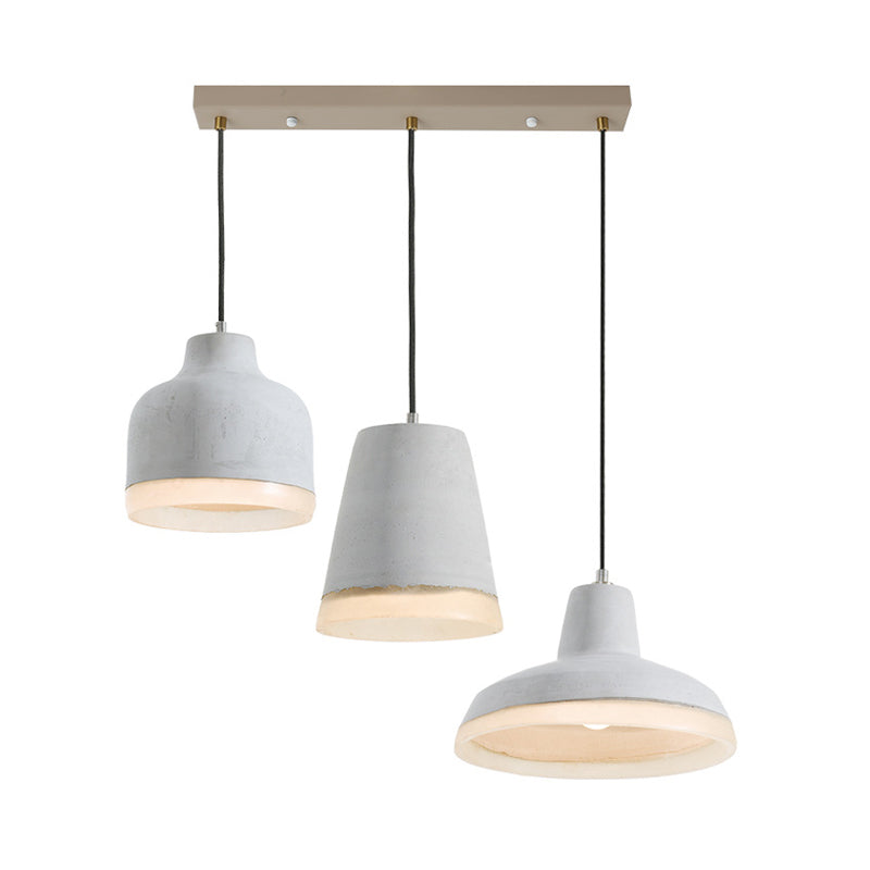 3 Bulbs Multiple Hanging Light Vintage Geometry Cement Pendant Lamp in Grey with Linear/Round Canopy