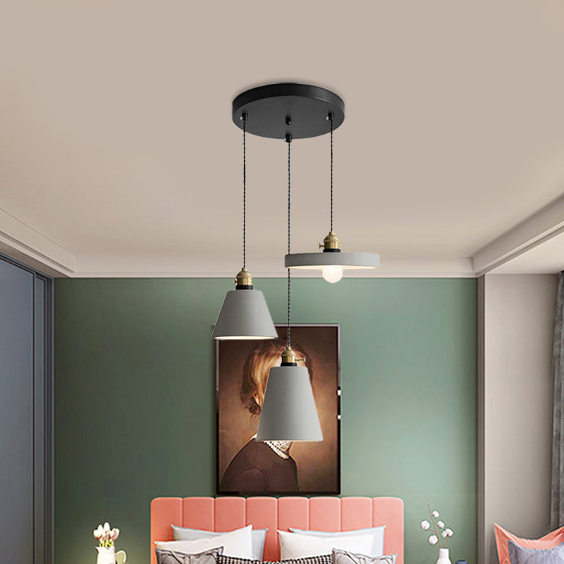 Industrial Geometric Multi Pendant 3 Lights Cement Hanging Ceiling Lamp in Grey with Round Canopy