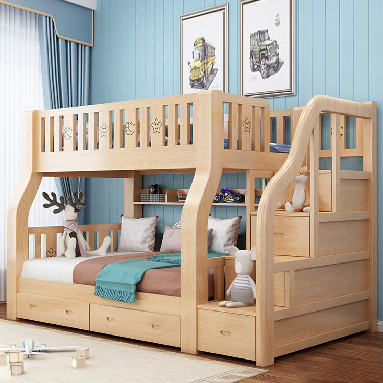 Gender Neutral Kids Bed No Theme Natural Solid Wood Bunk Bed with Mattress