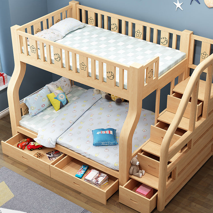 Gender Neutral Kids Bed No Theme Natural Solid Wood Bunk Bed with Mattress