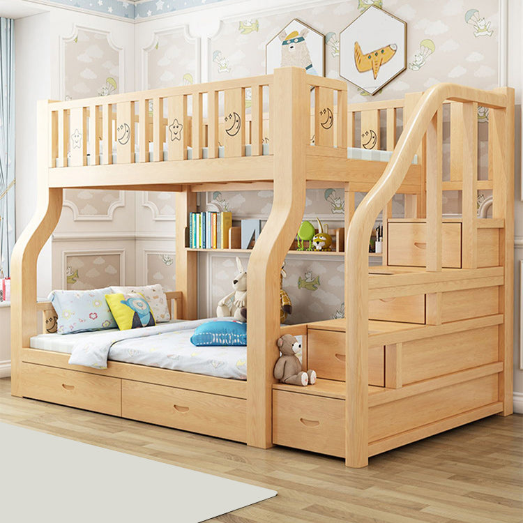 Gender Neutral Kids Bed No Theme Natural Solid Wood Bunk Bed with Mattress