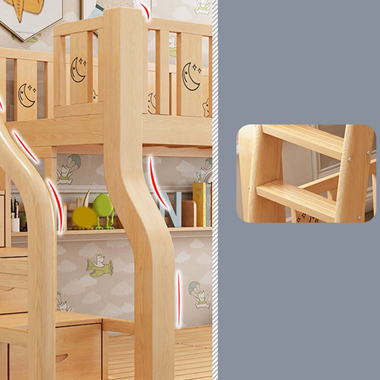 Gender Neutral Kids Bed No Theme Natural Solid Wood Bunk Bed with Mattress