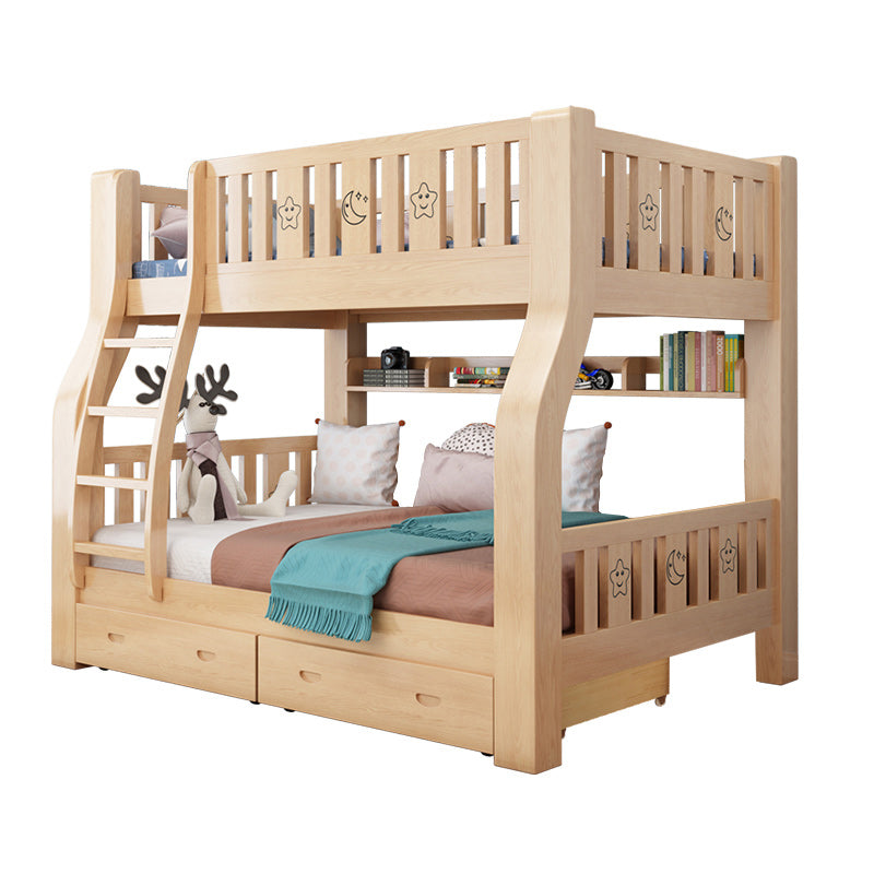 Gender Neutral Kids Bed No Theme Natural Solid Wood Bunk Bed with Mattress