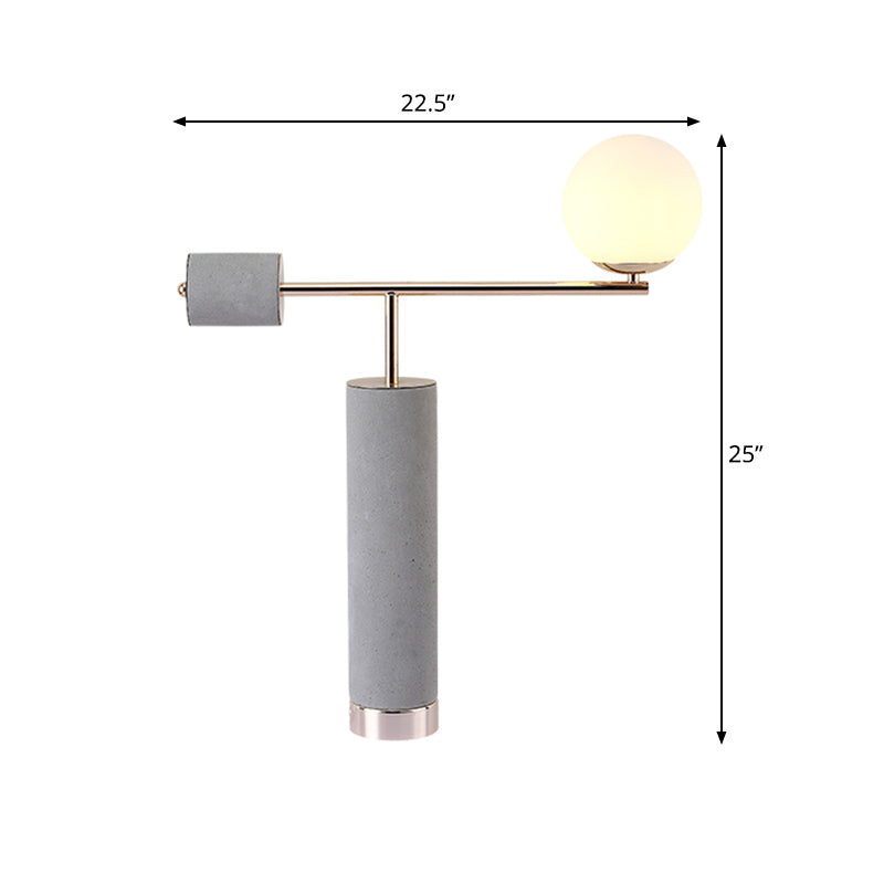 1 Kopf tubuläre Tischbeleuchtung Industriegrau Zement Nachttischlampe mit Kugel Opalglas Schatten