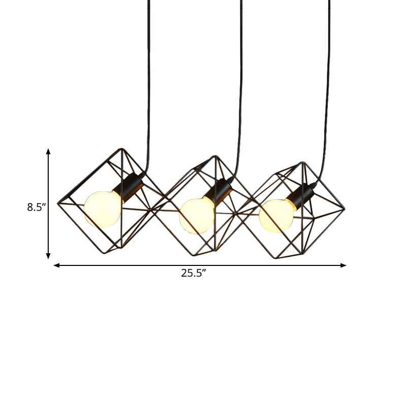 Eisenschwarzes multiple hängende leichte Würfel-Käfig 3 Lampenbirnen-Pendellampe Industriestil