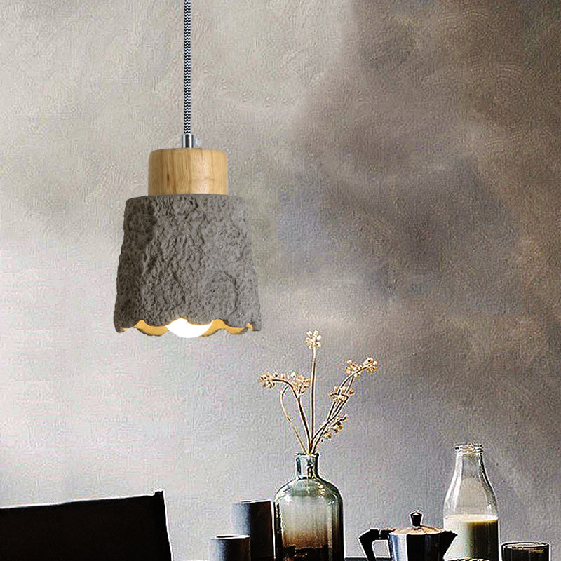 5"/5.5" Wide 1 Bulb Cup Shape Mini Hanging Light Vintage Grey and Wood Cement Ceiling Lamp