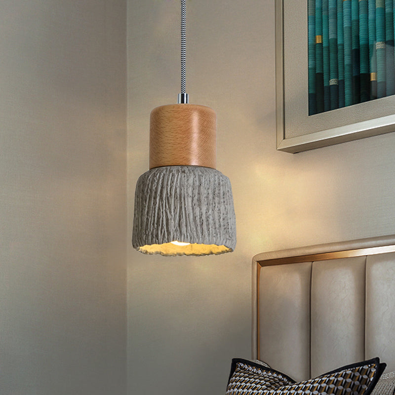 5"/5.5" Wide 1 Bulb Cup Shape Mini Hanging Light Vintage Grey and Wood Cement Ceiling Lamp