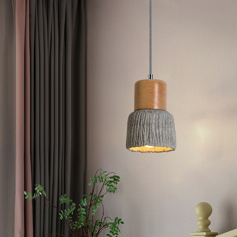 5"/5.5" Wide 1 Bulb Cup Shape Mini Hanging Light Vintage Grey and Wood Cement Ceiling Lamp