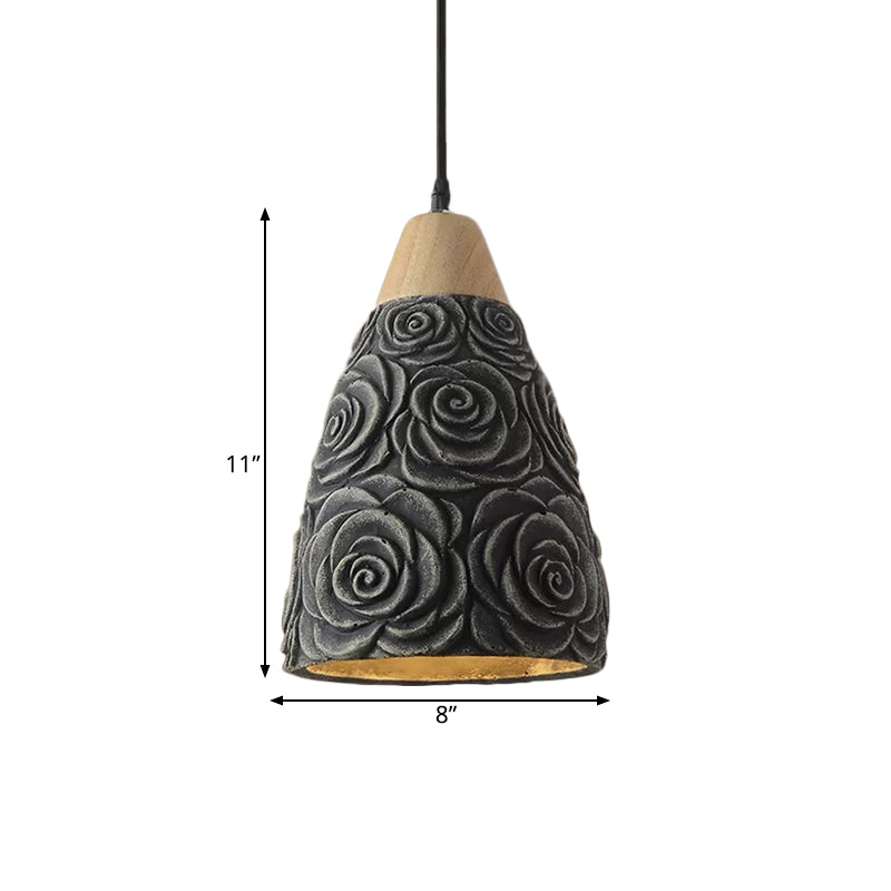 1 lichte hanglamp plafondlicht industriële kegel cement hangende lamp armatuur in zwart met rozenpatroon