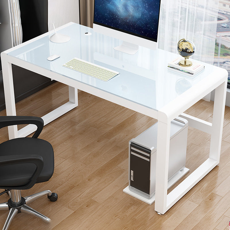 Modern Glass Top Office Desk Antique Finish Computer Desk with Metal Legs