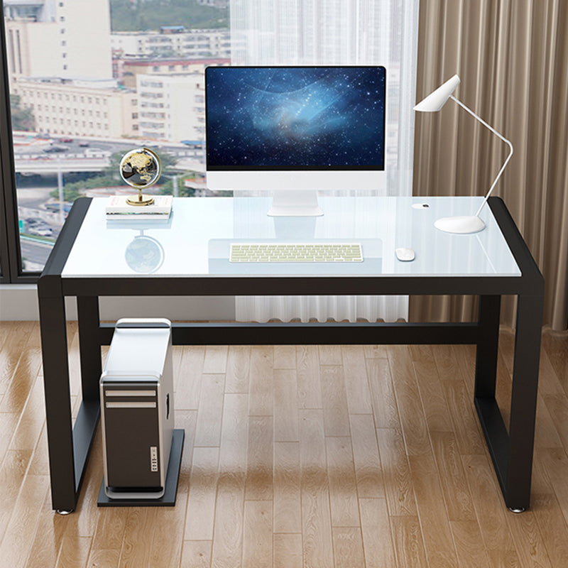 Modern Glass Top Office Desk Antique Finish Computer Desk with Metal Legs