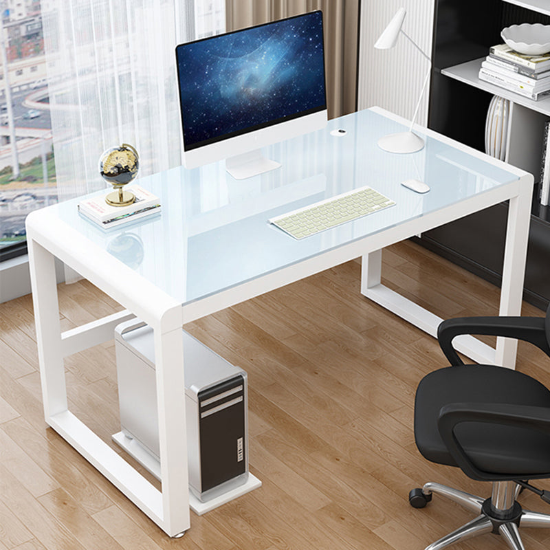 Modern Glass Top Office Desk Antique Finish Computer Desk with Metal Legs