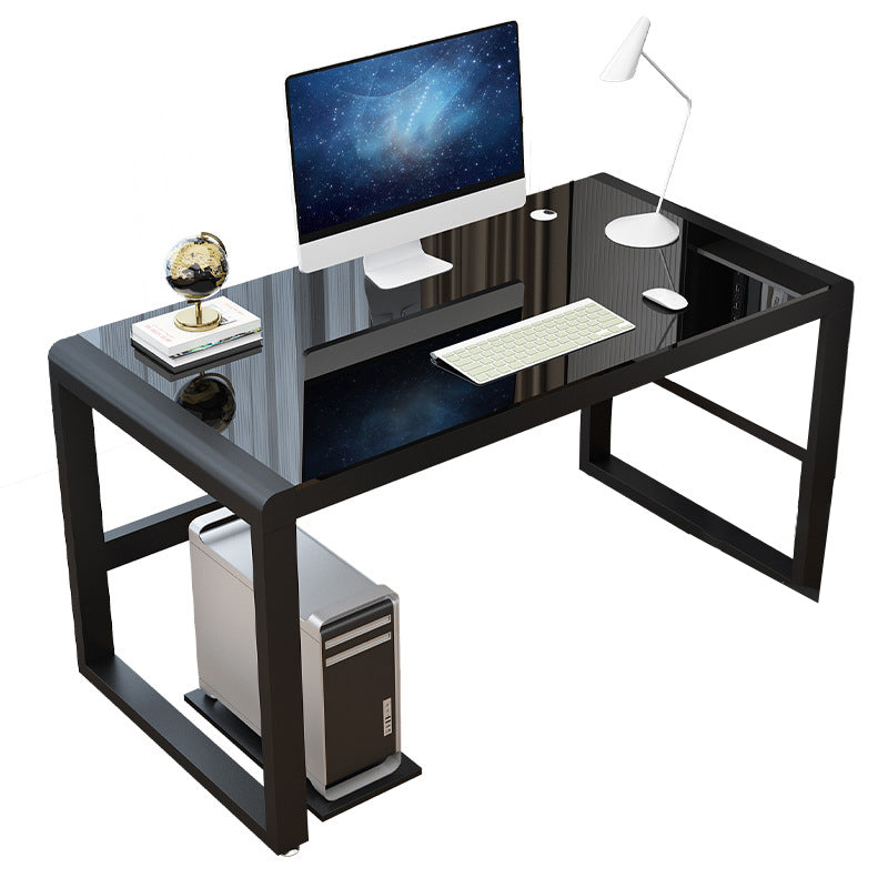 Modern Glass Top Office Desk Antique Finish Computer Desk with Metal Legs