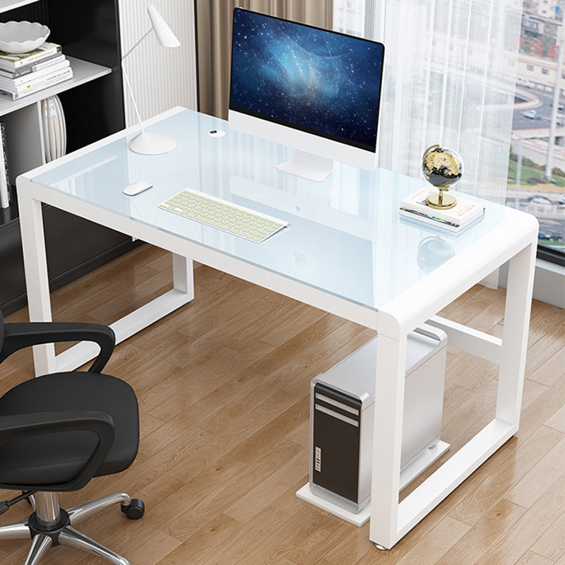 Modern Glass Top Office Desk Antique Finish Computer Desk with Metal Legs