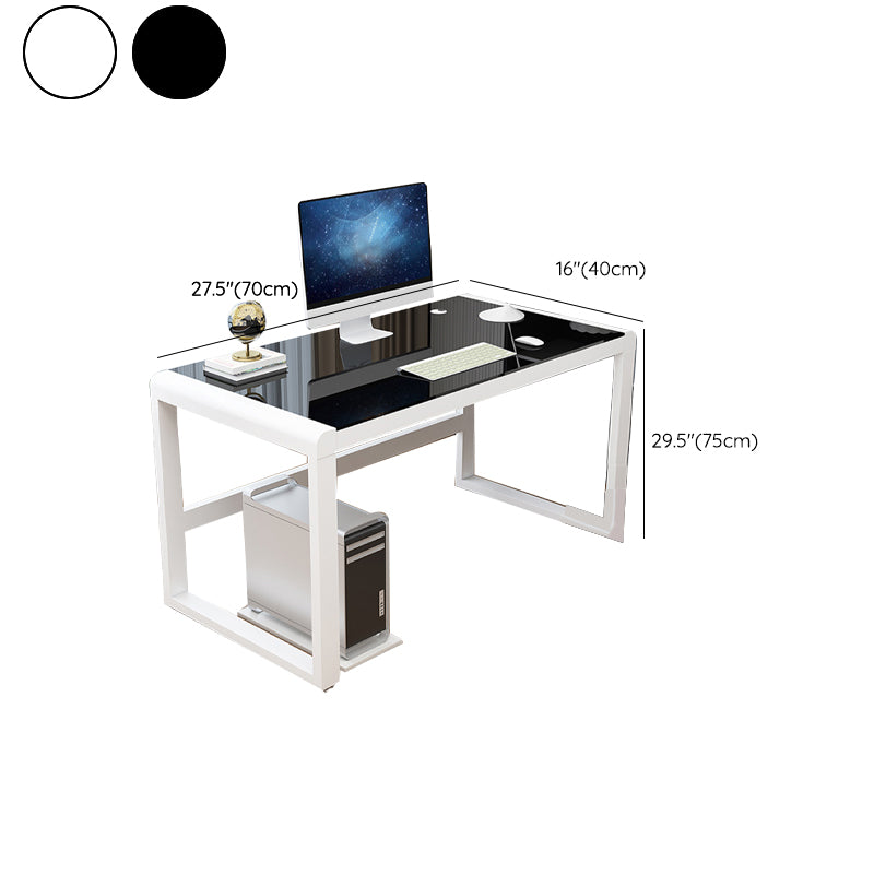 Modern Glass Top Office Desk Antique Finish Computer Desk with Metal Legs