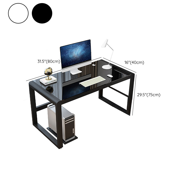 Modern Glass Top Office Desk Antique Finish Computer Desk with Metal Legs