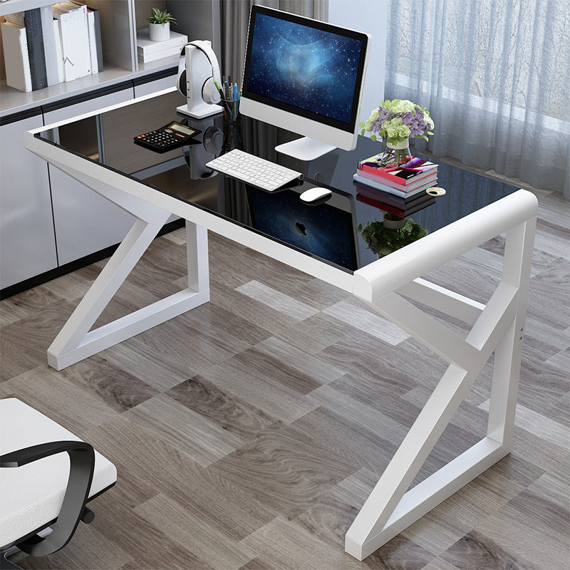 Modern Glass Top Computer Desk 29.53 Inch Tall Gaming Desk with Steel Legs