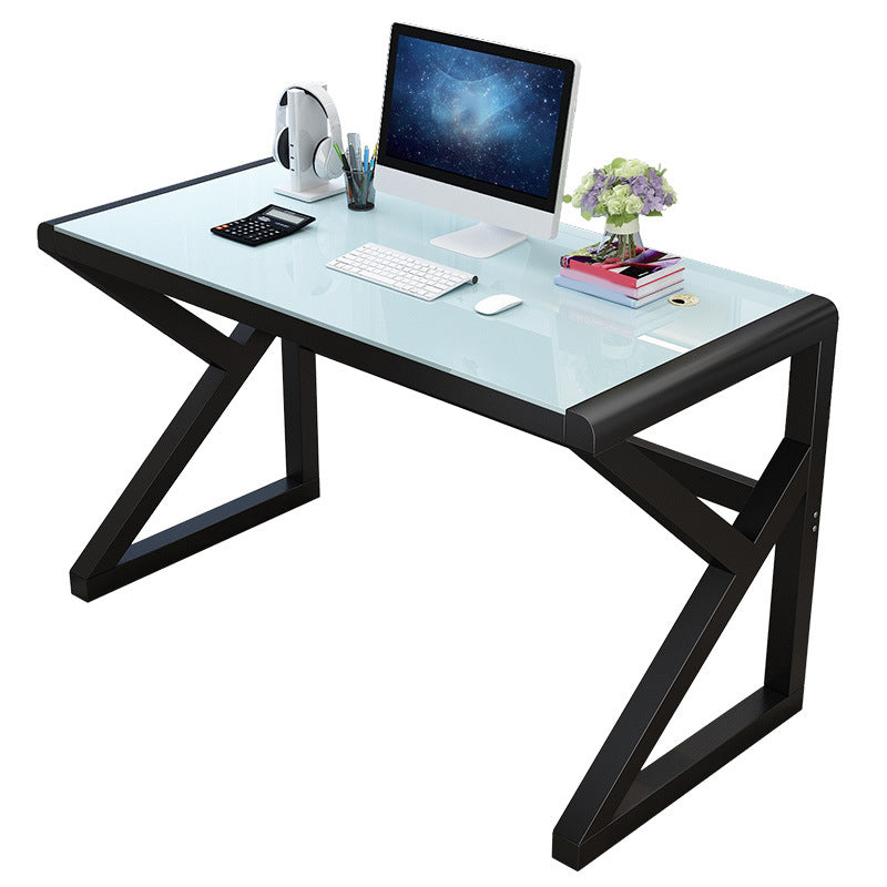 Modern Glass Top Computer Desk 29.53 Inch Tall Gaming Desk with Steel Legs