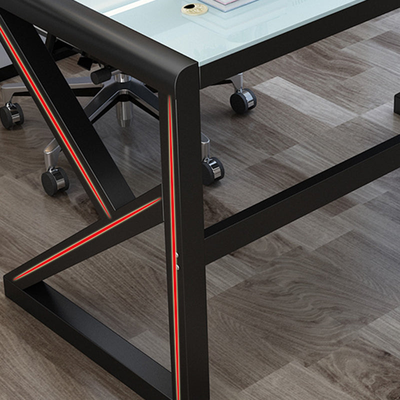 Modern Glass Top Computer Desk 29.53 Inch Tall Gaming Desk with Steel Legs