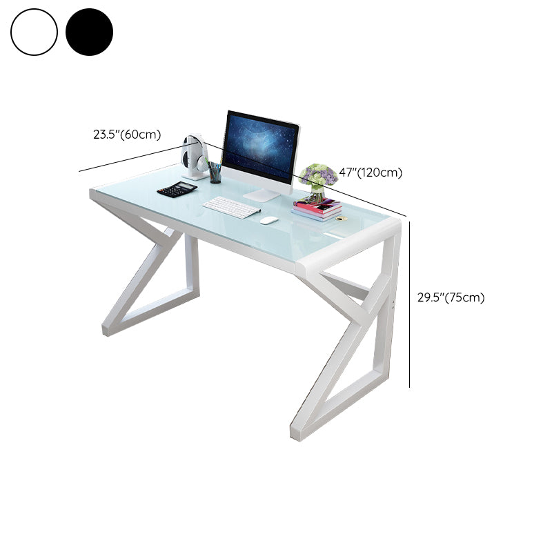 Modern Glass Top Computer Desk 29.53 Inch Tall Gaming Desk with Steel Legs