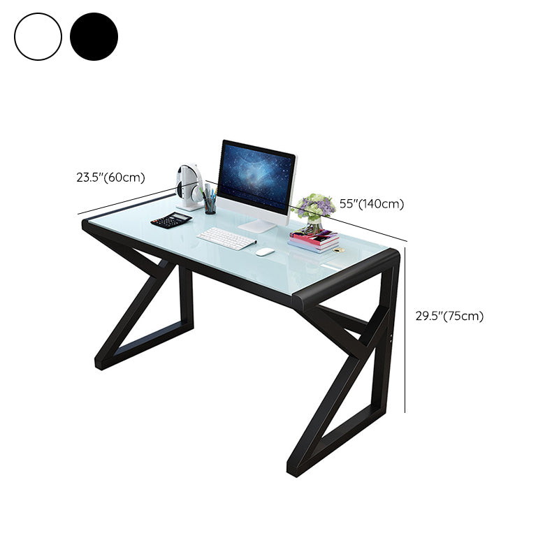 Modern Glass Top Computer Desk 29.53 Inch Tall Gaming Desk with Steel Legs