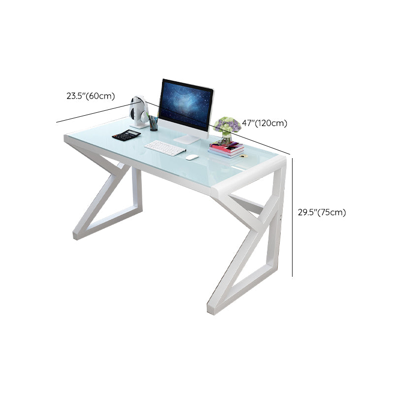 Modern Glass Top Computer Desk 29.53 Inch Tall Gaming Desk with Steel Legs