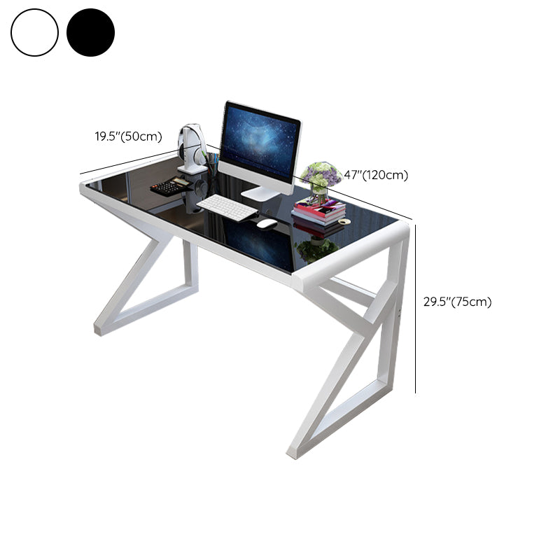 Modern Glass Top Computer Desk 29.53 Inch Tall Gaming Desk with Steel Legs