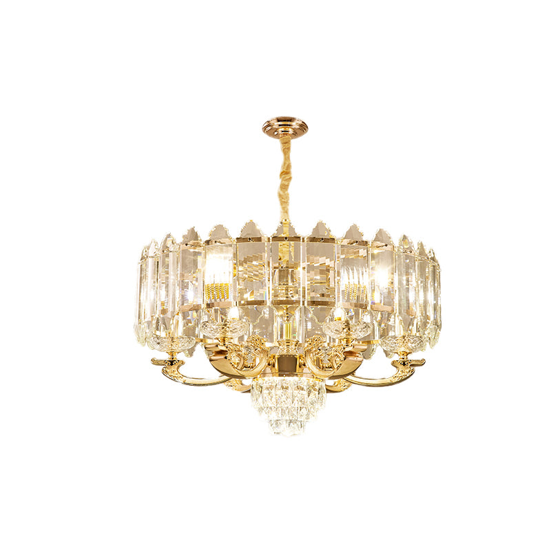 Panneau en or Pendre luminaire Contemporain K9 Crystal 10 Lumières Chandelier de salon