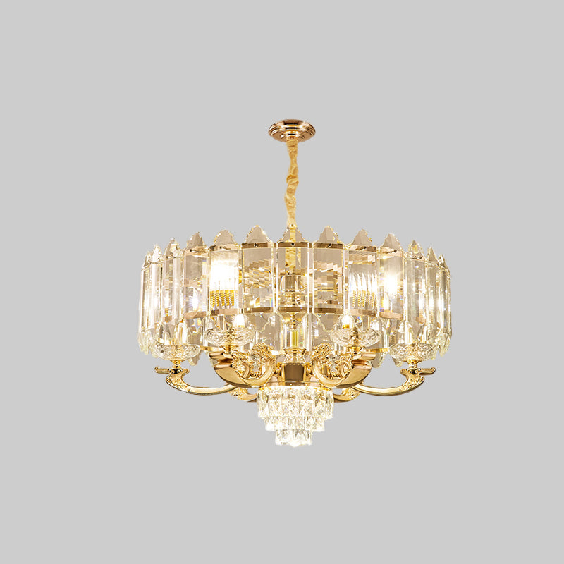 Panneau en or Pendre luminaire Contemporain K9 Crystal 10 Lumières Chandelier de salon