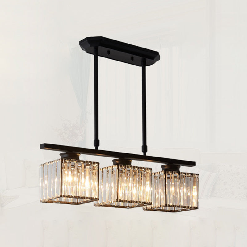 Contemporary 3/4-Light Kitchen Island Lighting Krystal Ceiling Light in Golden/Black