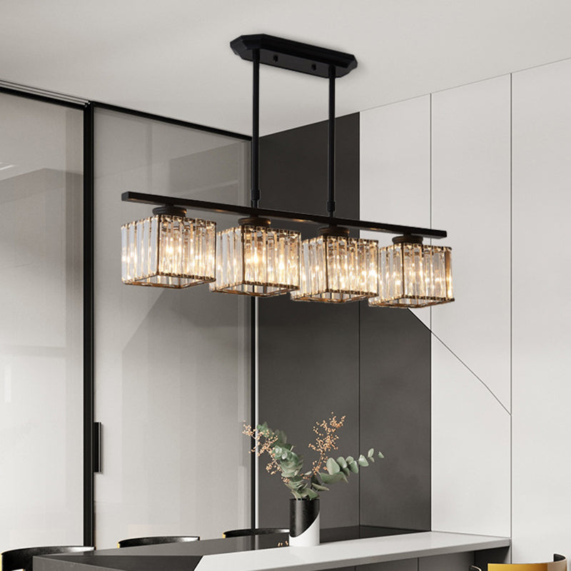 Contemporary 3/4-Light Kitchen Island Lighting Krystal Ceiling Light in Golden/Black