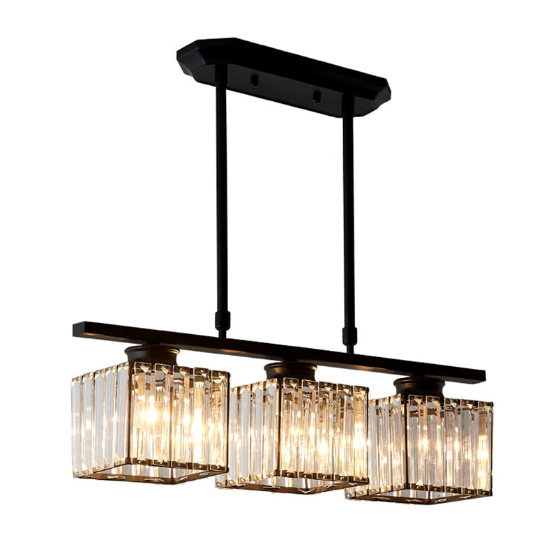 Contemporary 3/4-Light Kitchen Island Lighting Krystal Ceiling Light in Golden/Black