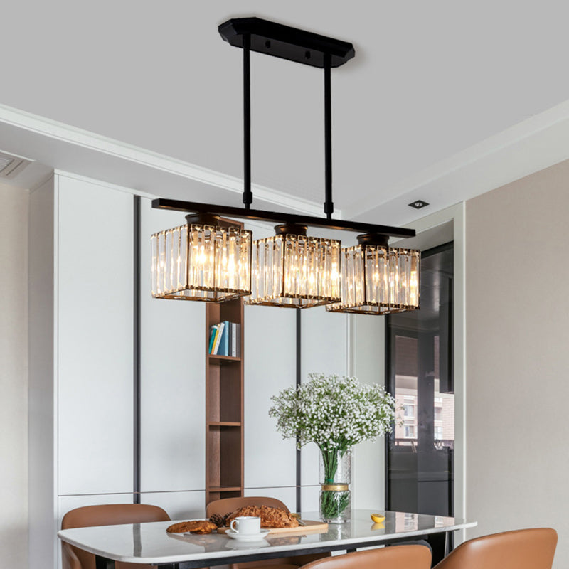 Contemporary 3/4-Light Kitchen Island Lighting Krystal Ceiling Light in Golden/Black