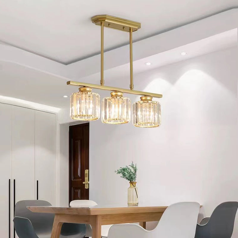 Contemporary 3/4-Light Kitchen Island Lighting Krystal Ceiling Light in Golden/Black