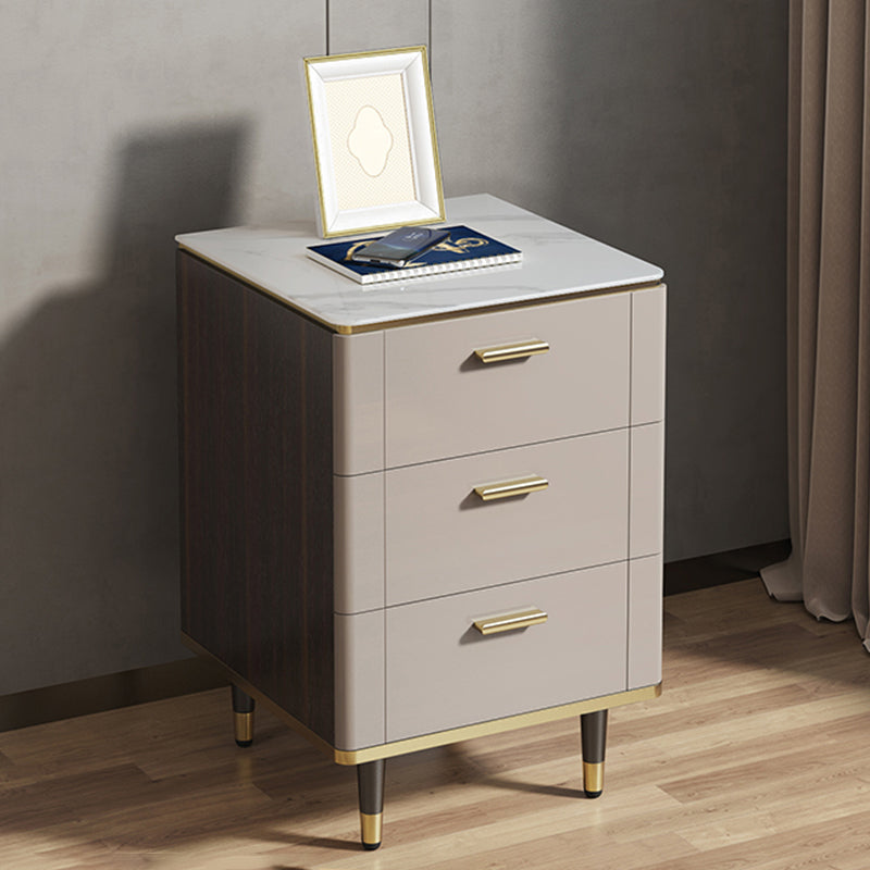 Classic Glam Night Table Stone Bedside Cabinet with 3 Drawers