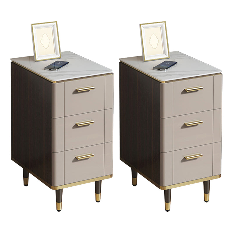 Classic Glam Night Table Stone Bedside Cabinet with 3 Drawers